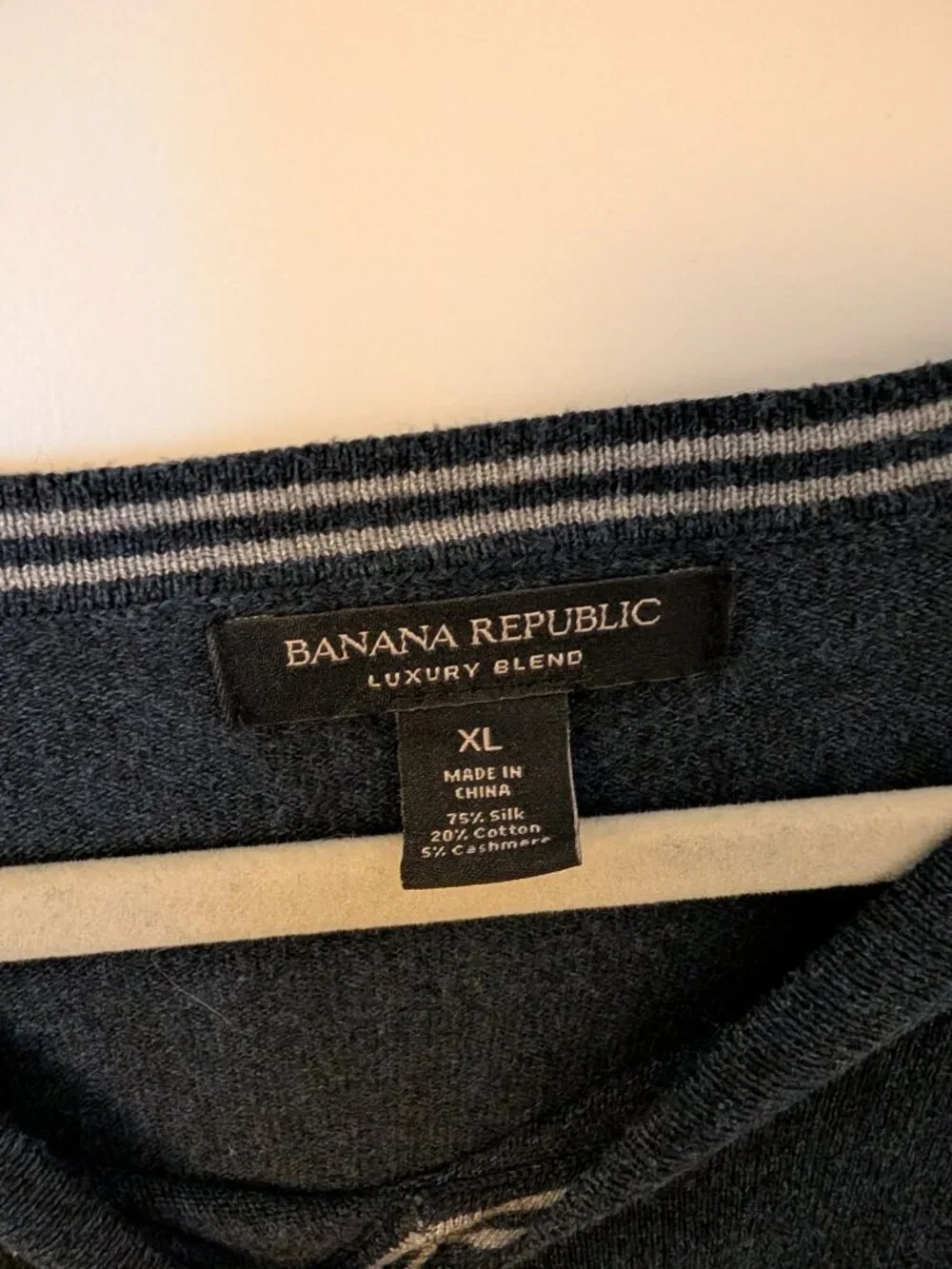 Banana Republic Men's XL Luxury Blend Silk Cotton Cashmere V-Neck Sweater Navy